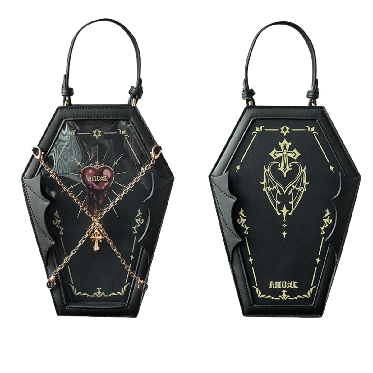 Vobomo Ita Bag Backpack Gothic Coffin Purses and Handbags for Women Halloween Shoulder Bag with Insert and Chains (Black)