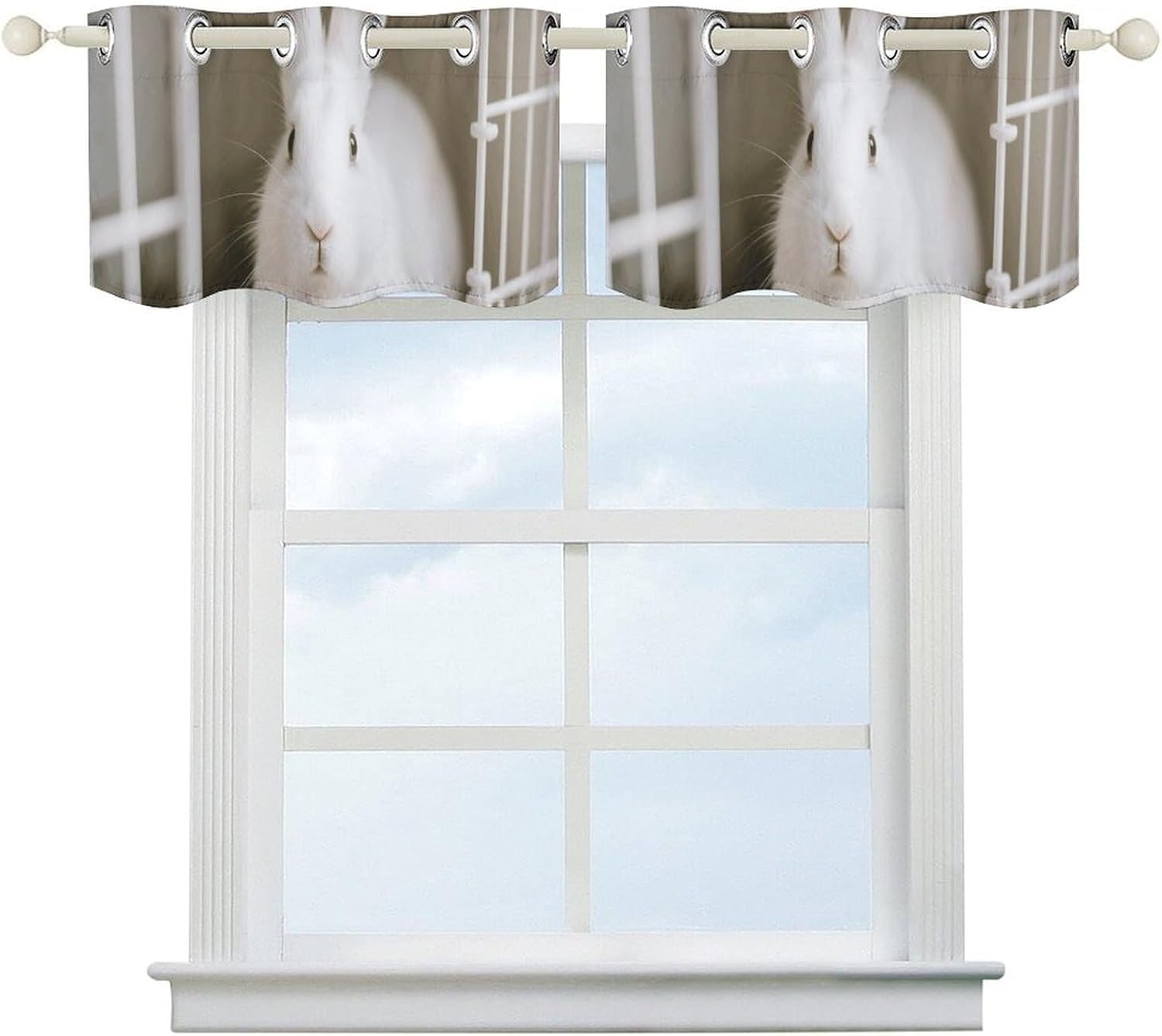 Rabbit in The Cage Valance for Windows, 2 Pack Kitchen Curtains Modern Home Decor, Soft Blackout Window Curtains for Living Room & Bedroom, 18 X 52 Inch