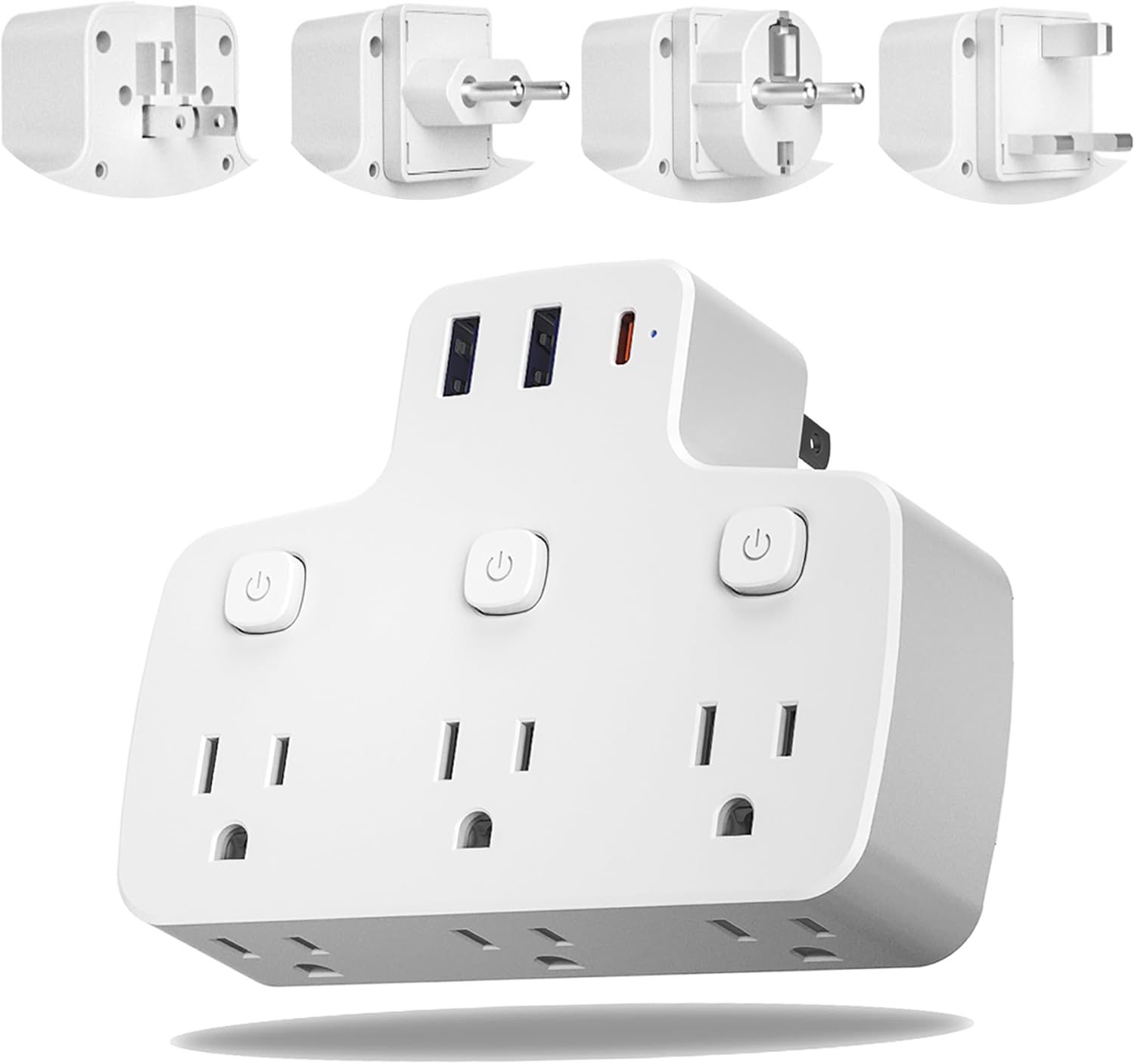 European Travel Plug Adapter USB C, International Universal Power Adapter with Type A/C/G/E/F Plug Removable,6 Outlets 3 Switches,US to Europe Spain France Greece UK Portugal, White