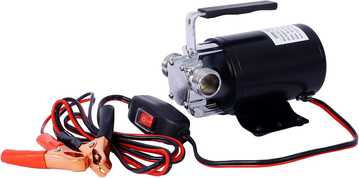 Water Transfer Pump, 12V 330GPH - Portable Electric Utility Pump with ON/OFF Switch and 6 FT Water Hose Kit - Remove Water From Garden, Hot Tub, Pool, Aquariums, and More (Black)