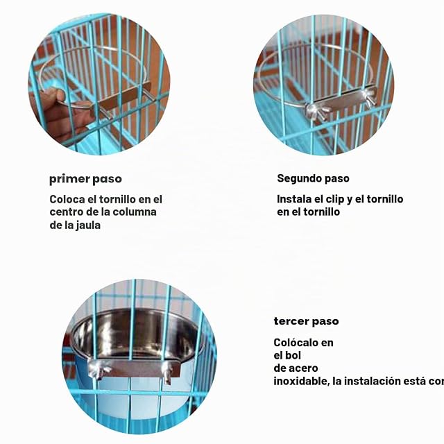 Foto 6 de 6 de Cuenco Colgante 2 en 1 para Mascotas de Agua y Comedero de Acero Inoxidable para Perros Mediano con Jaulas…