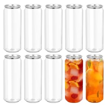 OUNONA 10 Pcs Clear Pet Juice Bottles, 500ML Clear Tins Bottles 6.69X2.55 Inch with Easy-Grip Pull Lids Reusable Food-Grade Plastic Water Storage Containers for Juice and Beverage