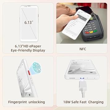 Bigme HiBreak Pro 6.13 ePaper E-Ink Phone with Fingerprint Unlock, NFC, 8GB+256GB, eBook Readers Android E Ink eReader Smart Phone with Android 14, 5G Dual SIM, 300PPI, Long Battery Life