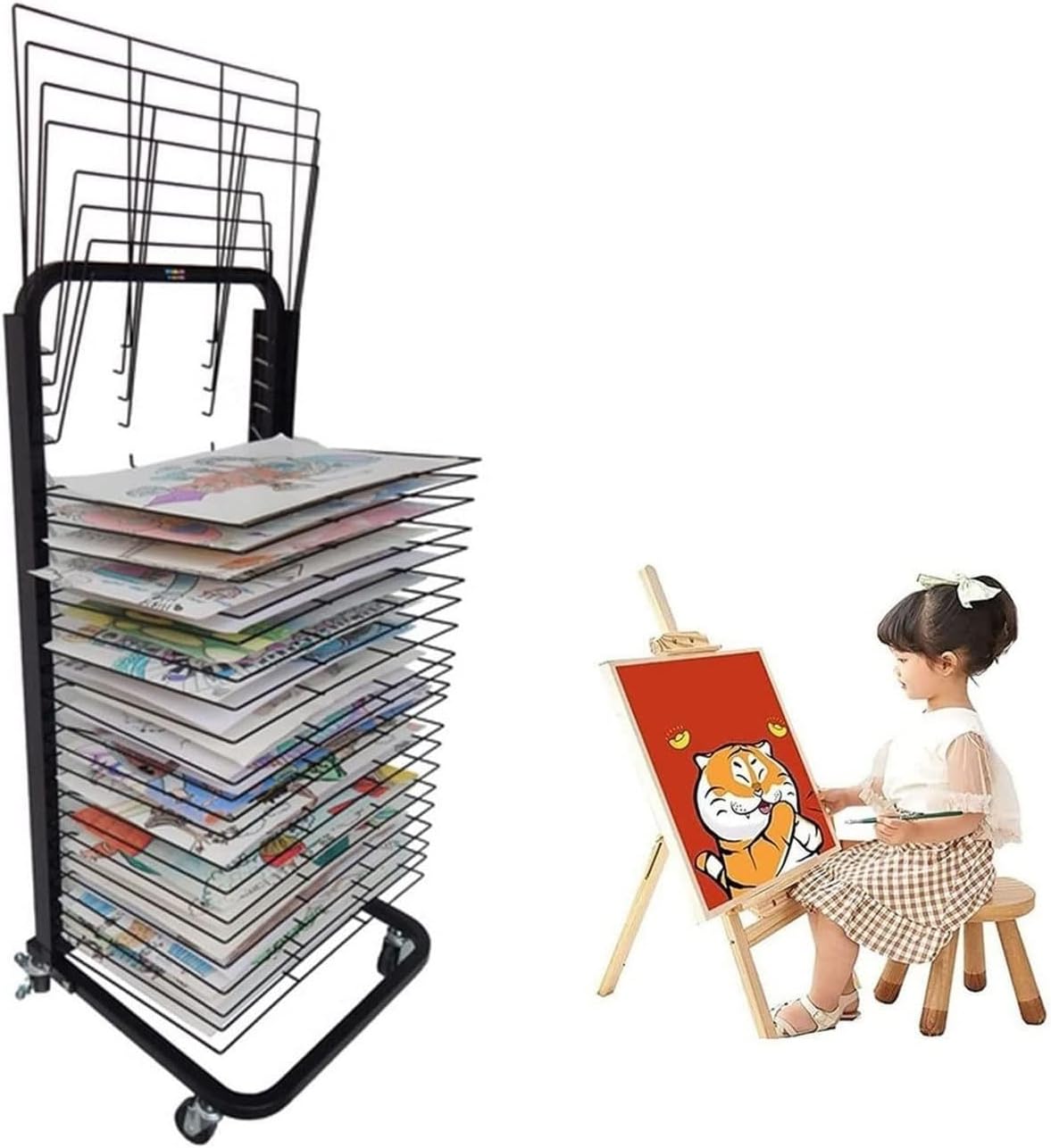 TEmkin Mobile Paint Drying Rack Art Drying Rack, Solid Metal Artwork