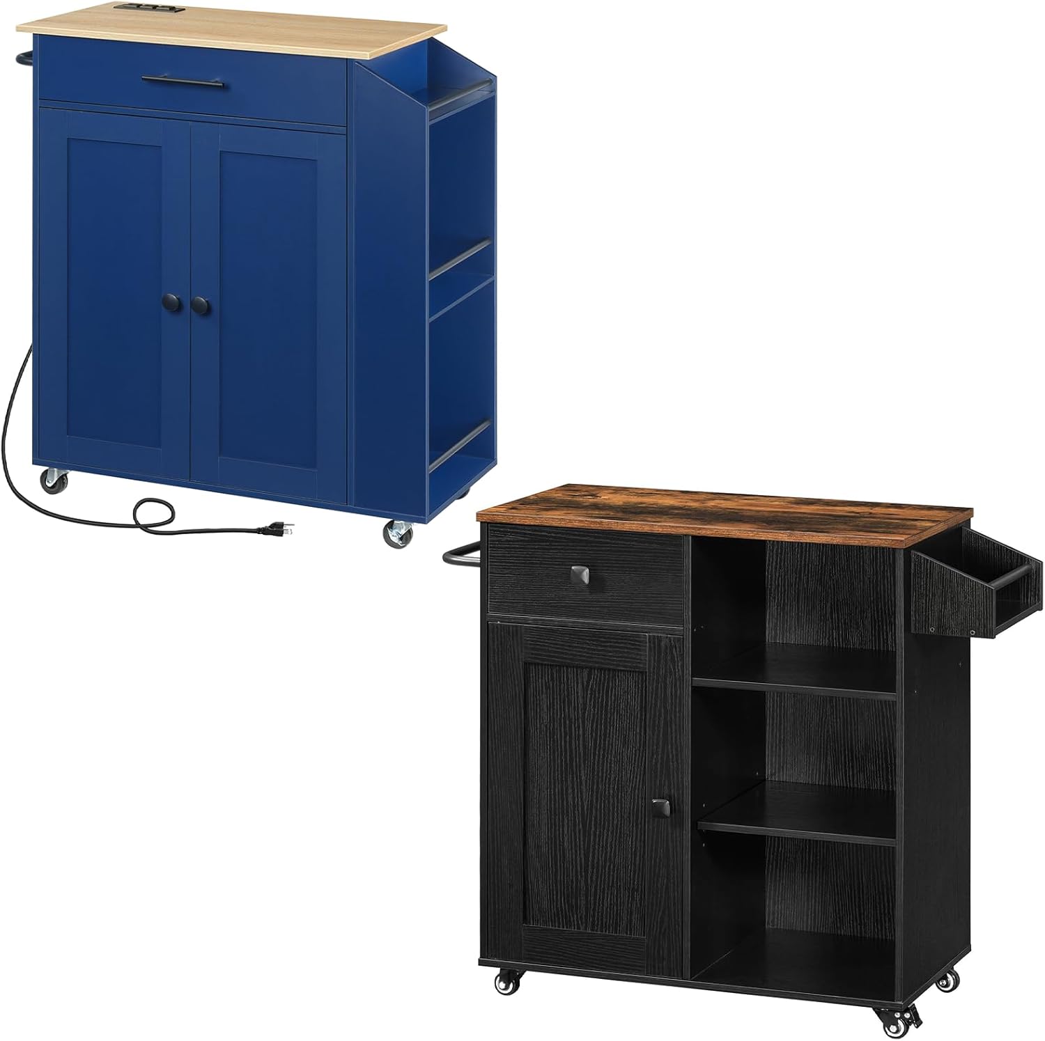 HOOBRO Kitchen Island and Kitchen Island Bundle, Kitchen Cart with Spice and Towel Rack, Saving Space, Rolling Kitchen on Wheels for Home, Dining Room, FB12ZD01-UN82UZD01G1