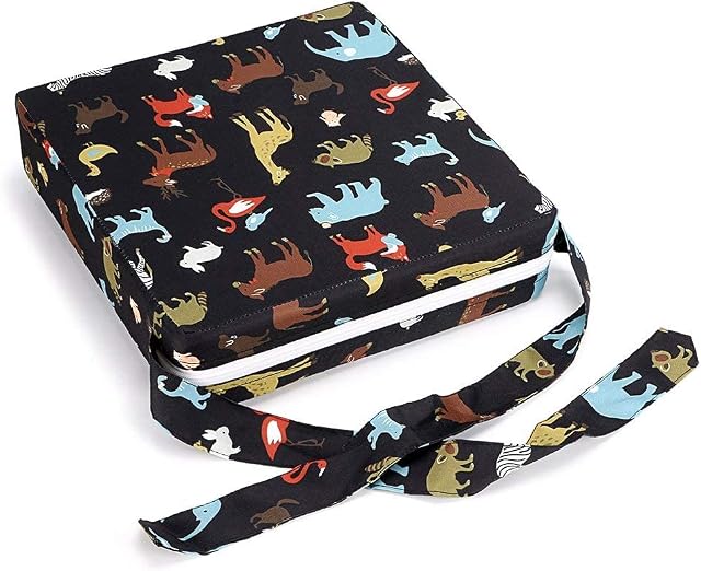 BTSKY Baby Toddler Kid Infant Dismountable Adjustable Washable Booster Seat with Straps Dining Chair Chair Pads Chair Increasing Cushion Travel Storage (Black+ Animal)