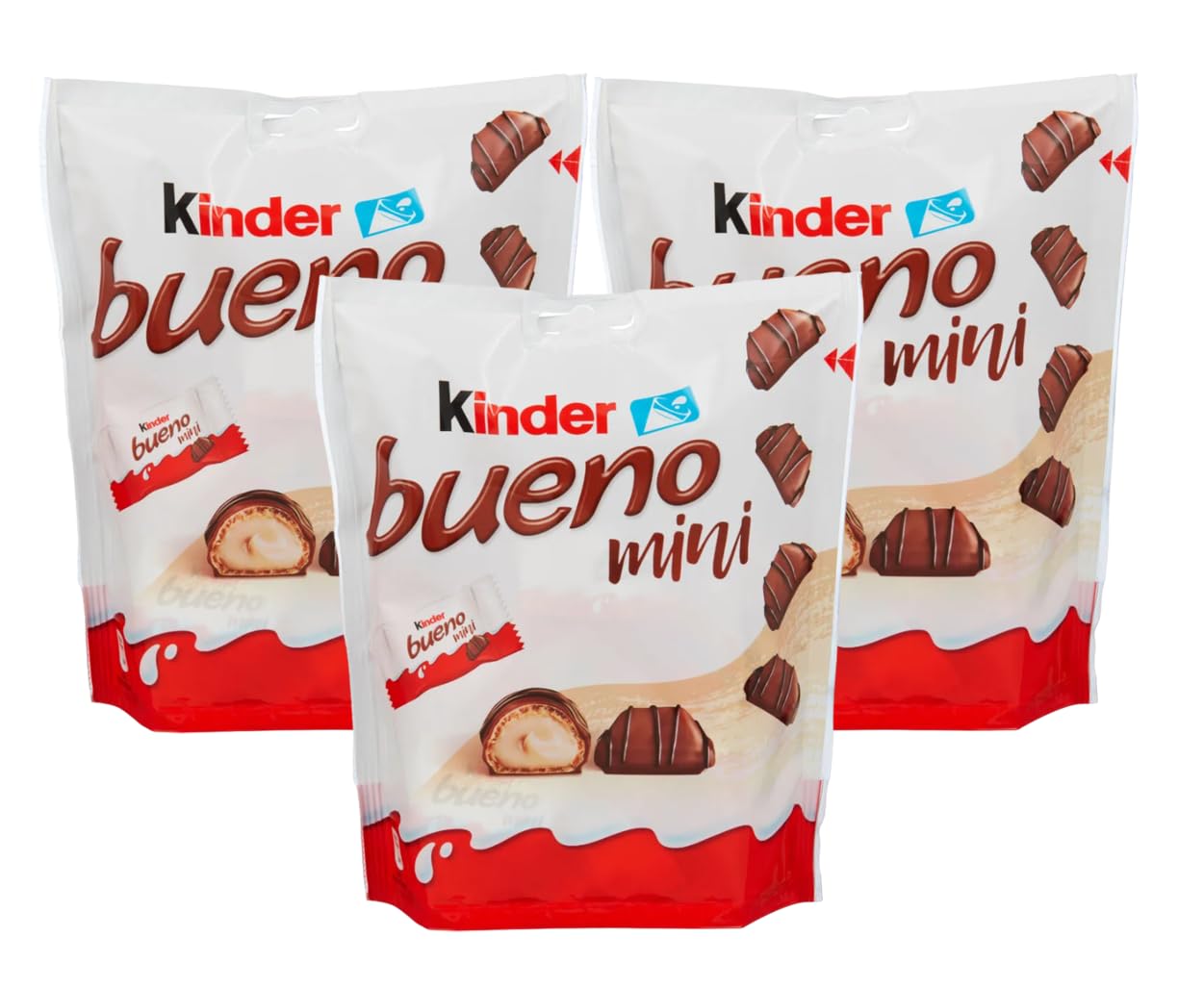 3X Ferrero Kinder Bueno Mini Wafer Farcito al Latte e Nocciole Ricoperto di Cioccolato 108g [3 Buste]