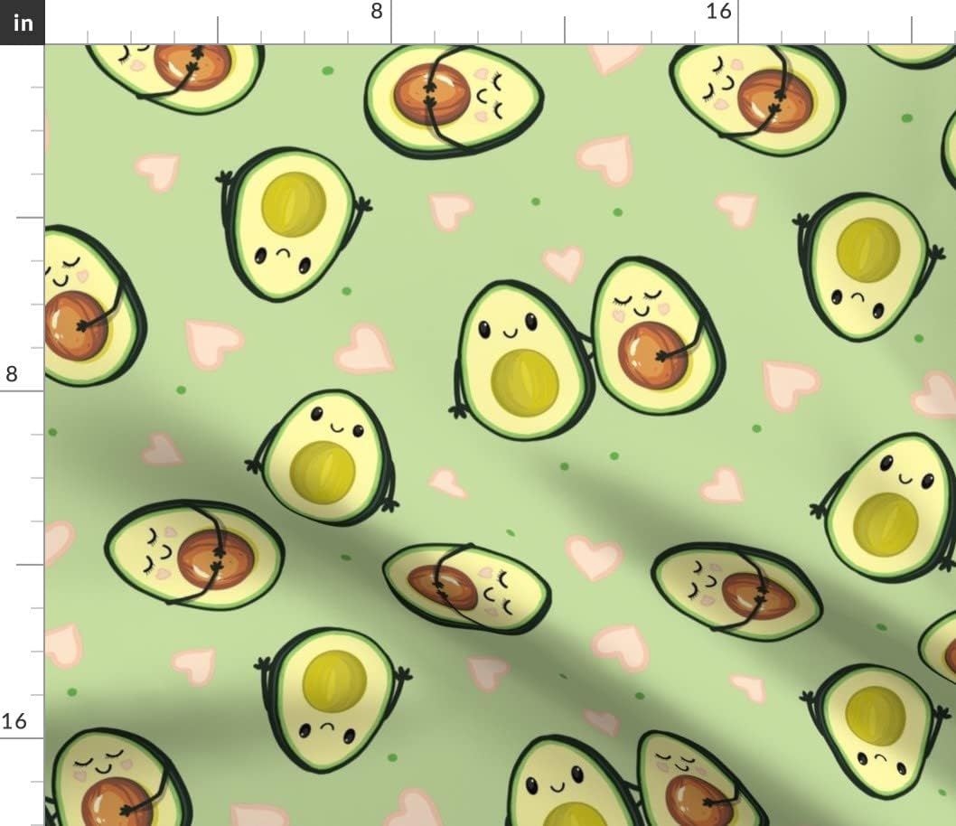 Spoonflower Fabric - Hearts Happy Cartoon Kitchen Avocado Friendly Printed on Petal Signature Cotton Fabric by The Yard - Sewing Quilting Apparel Crafts Decor