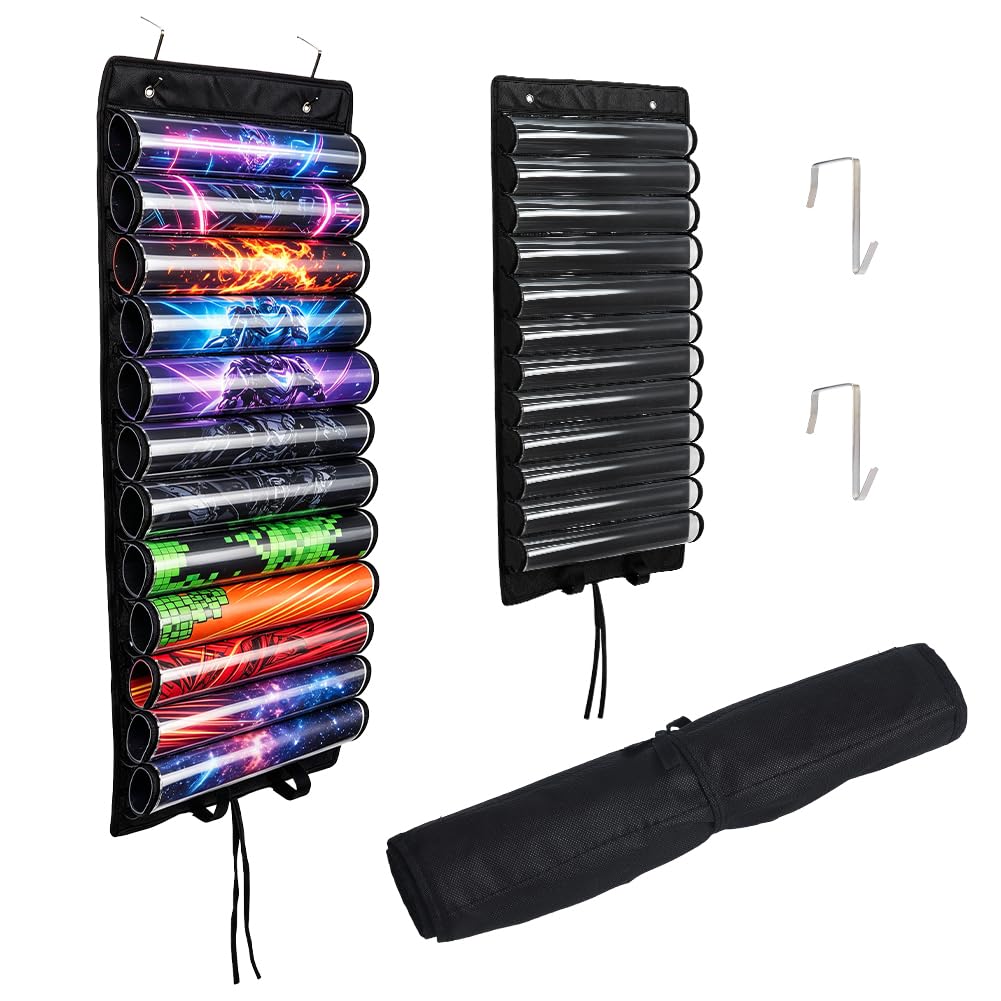 AHANDMAKER Playmat Tube Storage Bag PVC Playmat Holder with Clear Slots 37.4x15.75 Inch Hanging Door Organizer Fits 12+1 Card Game for Game Mats Card Storage