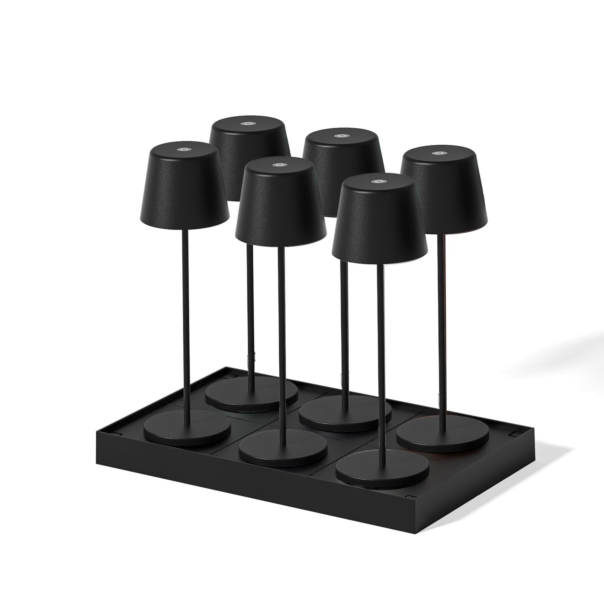 KELLY BLACK - Juego de 6 lámparas de mesa táctil inalámbricas de aluminio LED blanco regulable H38 cm con bandeja de carga