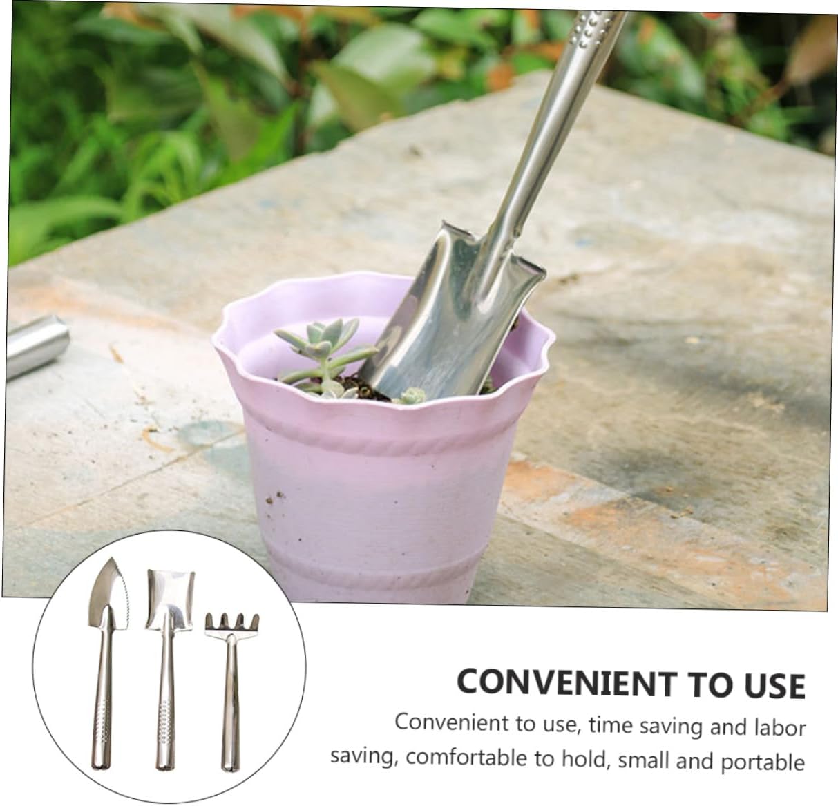 MAGICLULU Rust-Proof Stainless Steel Garden Tool Set 3pcs Mini Handheld Gardening Shovel and Rake for Planting and Weeding in Outdoor and Indoor Gardens image 3