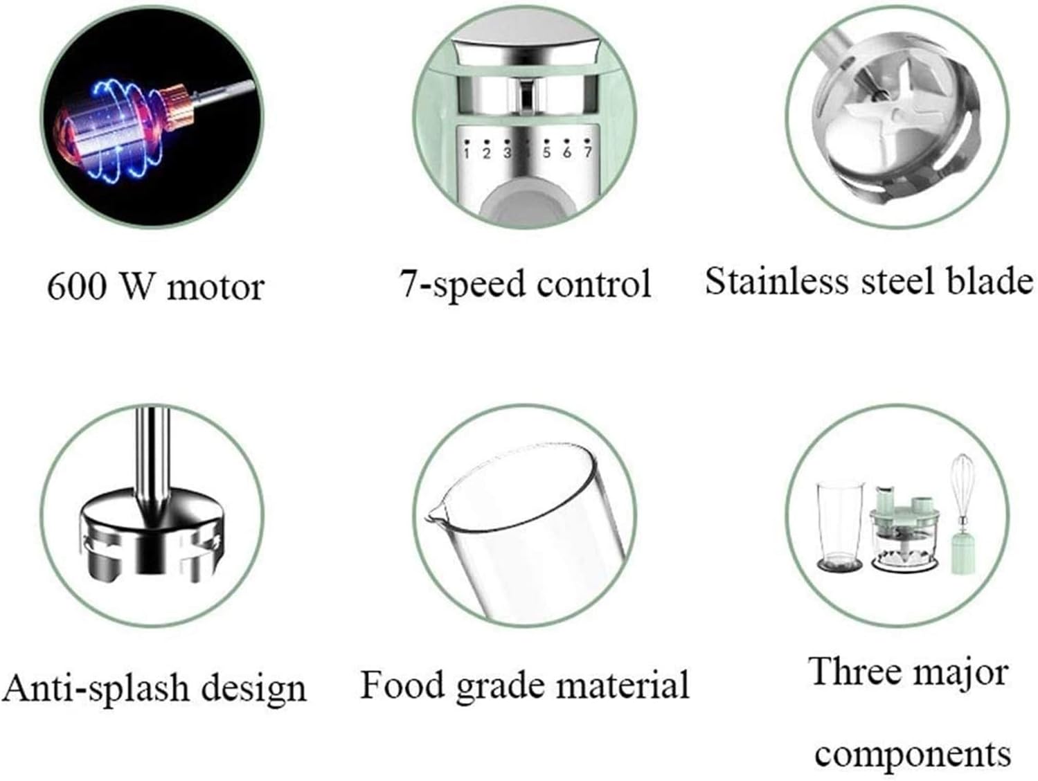 600W 7 Speed Immersion Hand Blender Handheld Energy Saving 5-in-1 Stick Blender with Whisk Egg Cream Beater Mearsuring Mug Milk Frother Emulsion Mixer for Smoothies Purée Sauce