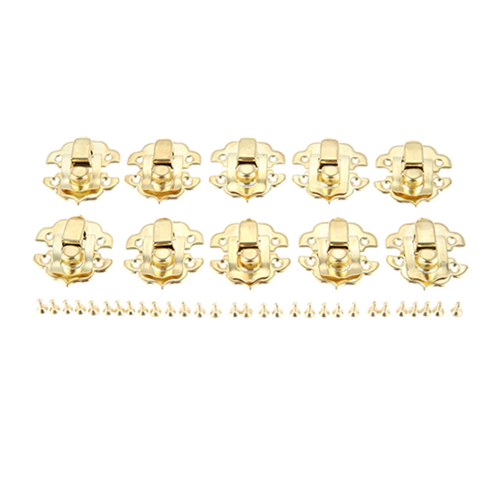 SHALLEZSOU Key Hasp Lock 10Pcs Box Latch Clasps Antique Iron Jewelry Padlock Hasp Locked Wooden Gift Handbag Buckle Hardware(Gold)