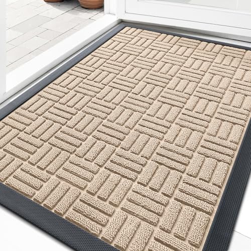 Image of OLANLY Front Door Mat Outside Entrance 29.5x17, Absorbent, Heavy Duty Sturdy Natural Rubber Doormat Indoor Outdoor, Non-Slip, Stain and Fade Resistant, Low Profile Floor Mat for Entryway, Latte White