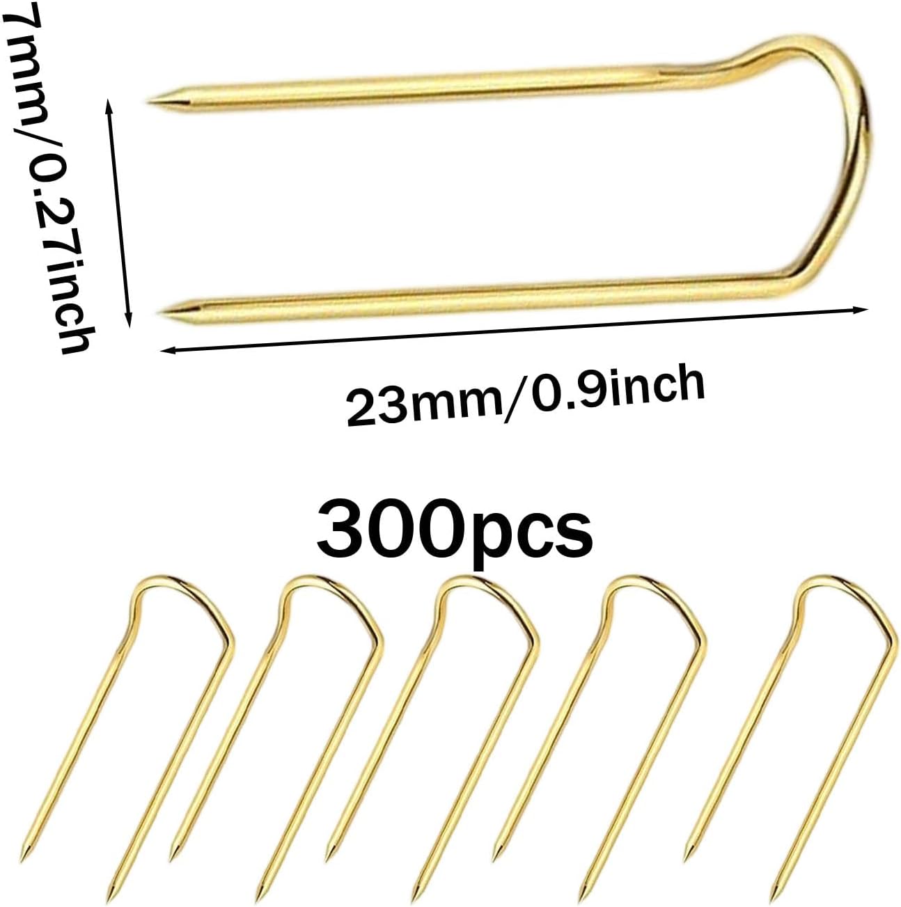 300pcs Metal U Shaped Fork Pin for Knitting Sewing Multipurpose Straight Fixed Marker Quilting Double Blocking Stop Long Craft Needle for Fabric,Fixing,Plant,Display,Wig,Bouquets (Gold)