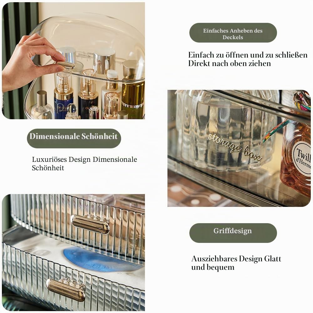 NUODWELL Transparenter Makeup Organizer Aufbewahrungsbox, Kosmetik Organizer mit klarem Deckel und Schubladen, Hautpflege Organizer für Schminktisch, Schlafzimmer, Badezimmer (Transparenz)