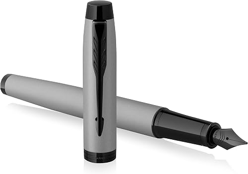 PARKER IM Fountain Pen | Matte Grey with Black Trim | Medium Point with Blue Ink Cartridge | Gift Box