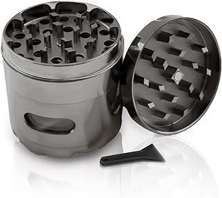 KOOLPUG Herb Grinder Metal 4 Piece 2.2 Inches, 55mm Zinc Alloy Grinder Herb with Magnetic Lid and Pollen Scraper, 4 Part Spice Mill Crusher Perfect for Most Dry Herb - Grey