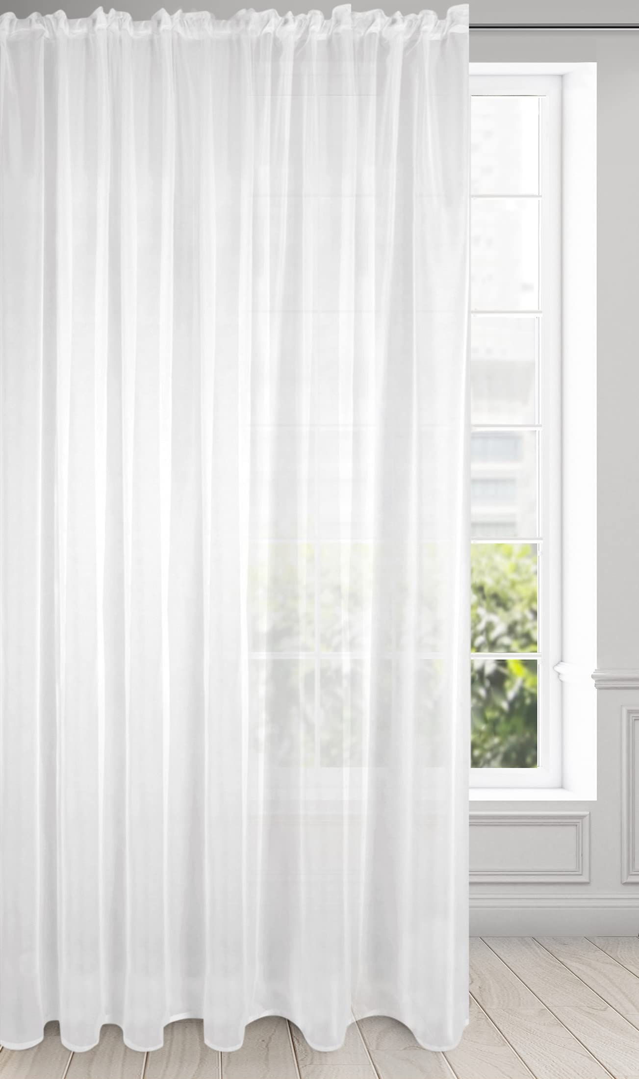 Eurofirany Gardine Vorhang Voile Glatt Transparent Kräuselband 1 STK. Durchsichtig Hochwertig Schlafzimmer Wohnzimmer Elegant Edel, 300x250cm
