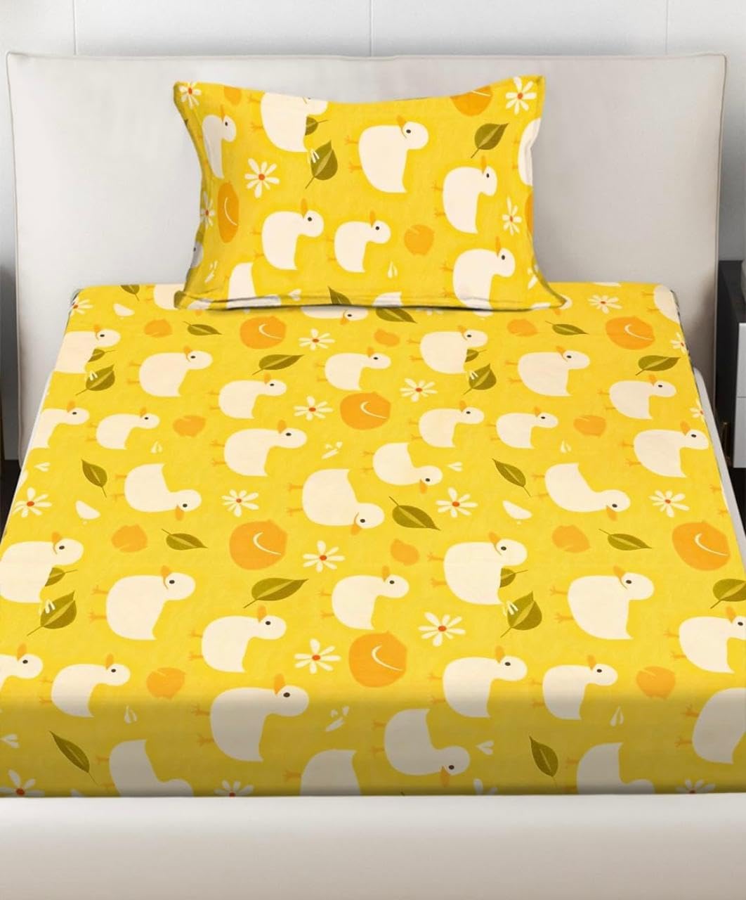 Glace Cotton Kids Fitted Bedsheet, 210 TC, Soft Brushed Microfiber, Breathable and Wrinkle Free (Yellow(Duck), Single Bed(60x90Inch)-image-40