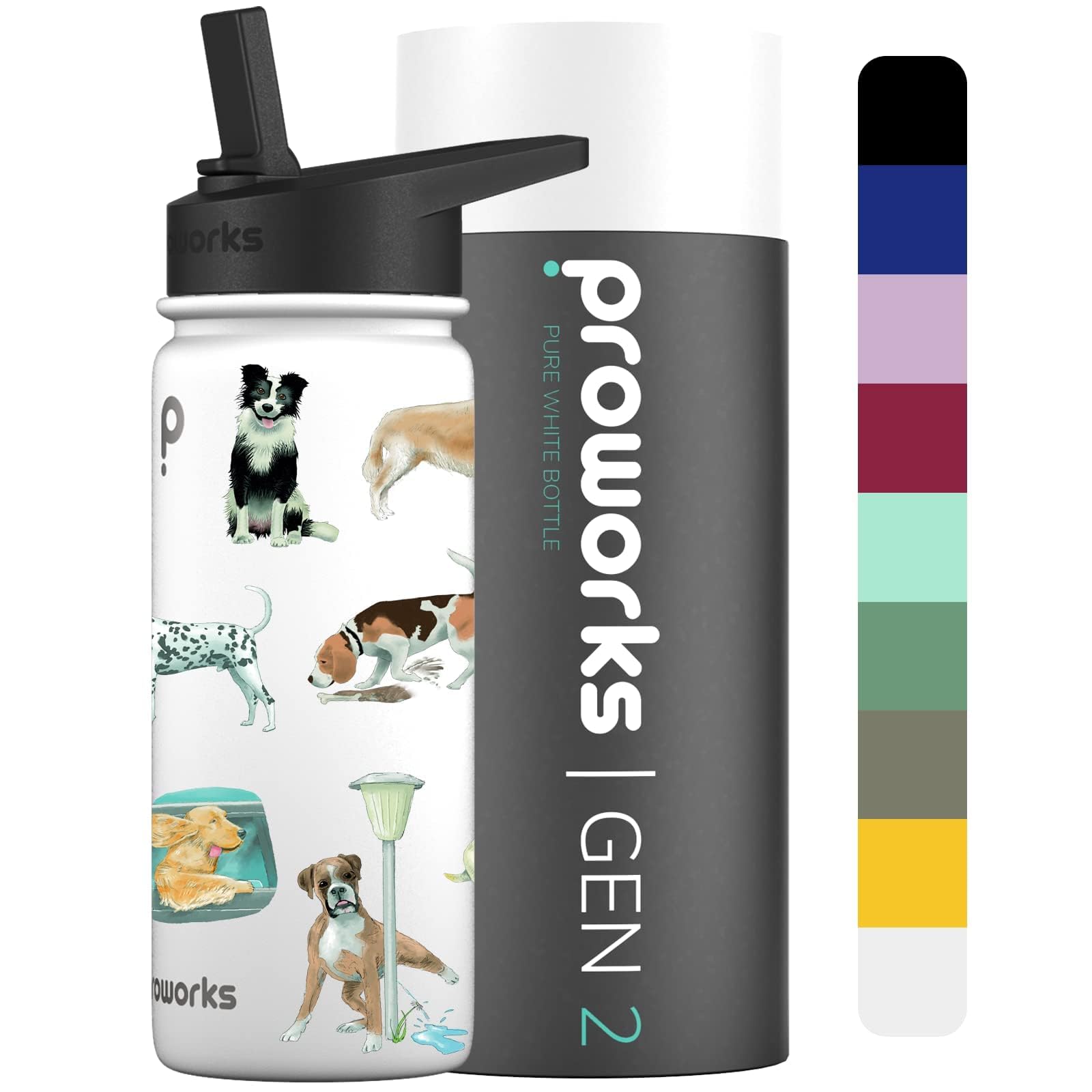 Proworks Gen 2 Botella Agua Acero Inoxidable con Pajita | 540ml Botella Termica para 24 Horas de Frío y 12 Horas de Calor | Garrafa Agua a Prueba de Fugas para el Trabajo, Gimnasio y Viajes