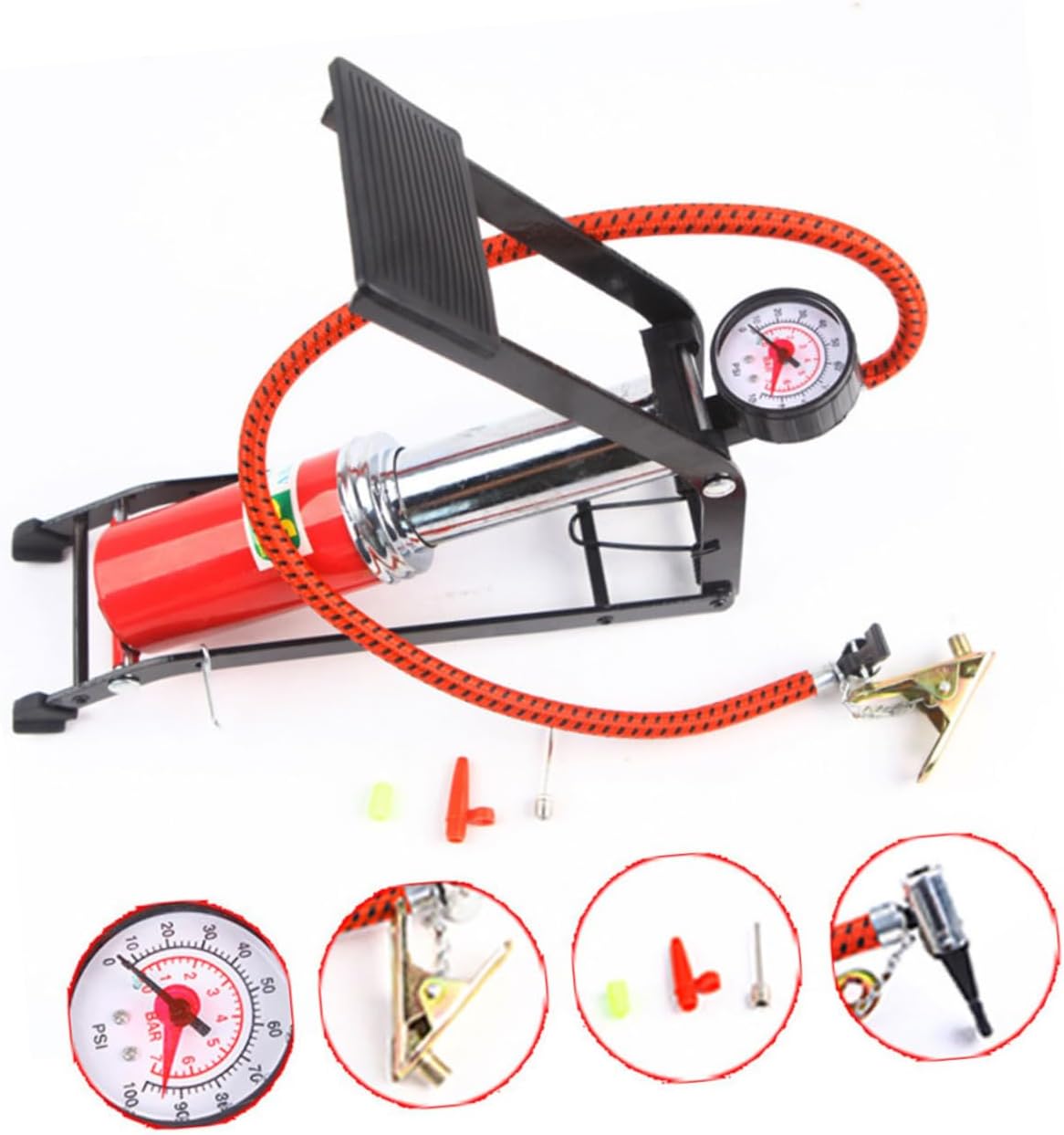 SUPVOX High Pressure Foot Pump for Car Bike Multi Functional Floor Inflator with Pressure Gauge Durable Slip