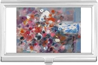 Flowers Colorful XJJ Oil Painting Business Card Holder Case Pocket Box Wallet