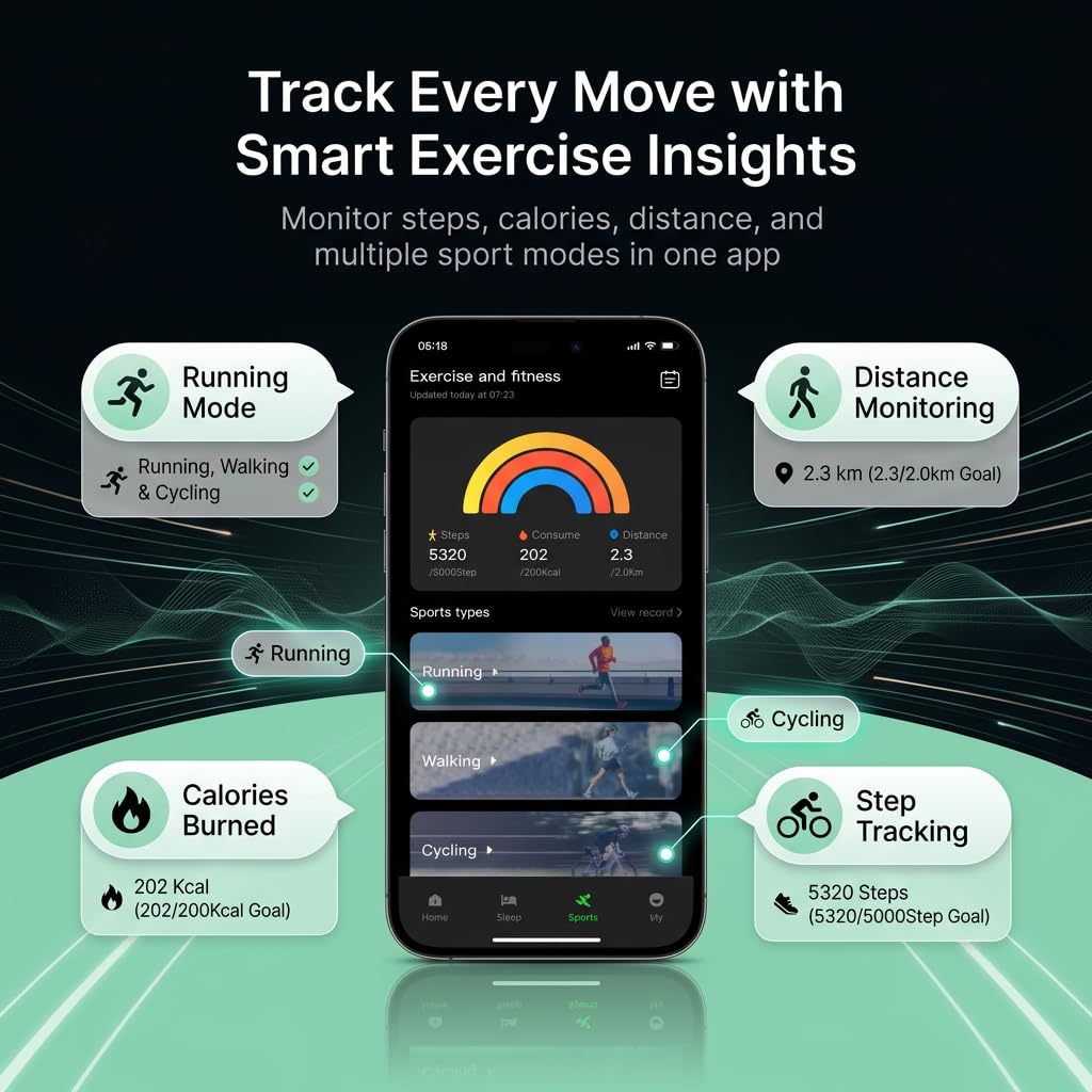 Anello intelligente per fitness e monitoraggio del sonno, impermeabile, per uomini e donne, con app di monitoraggio della salute, batteria a lunga durata, compatibile con iOS e Android