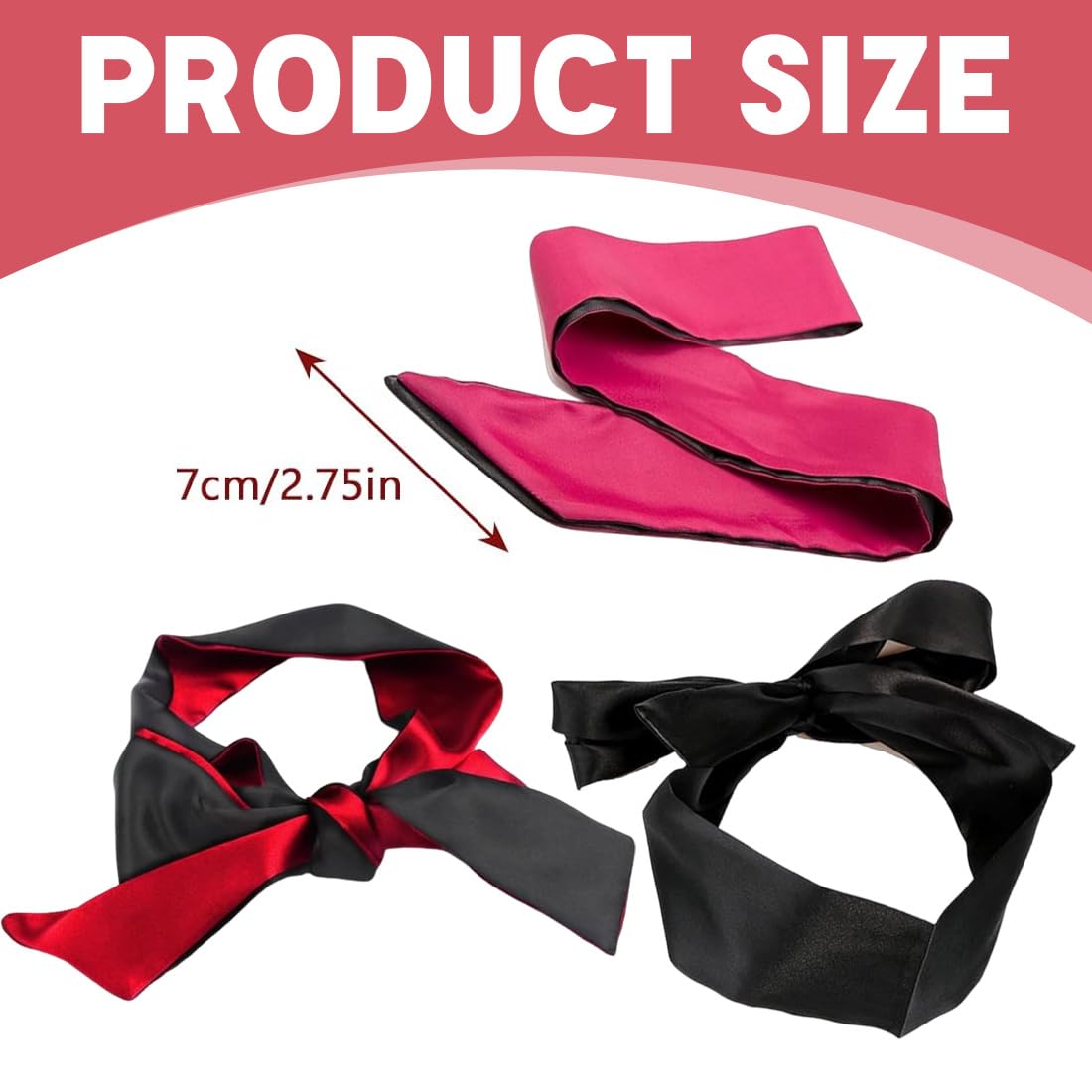 3 Pcs Maschera Per Occhi In Raso Fasce Per Occhi In Raso Morbide Maschere Per Dormire Copertura Per Gli Occhi Da Viaggio Per Donne Uomini Adulti Coppie 130X5Cm Nero Rosso