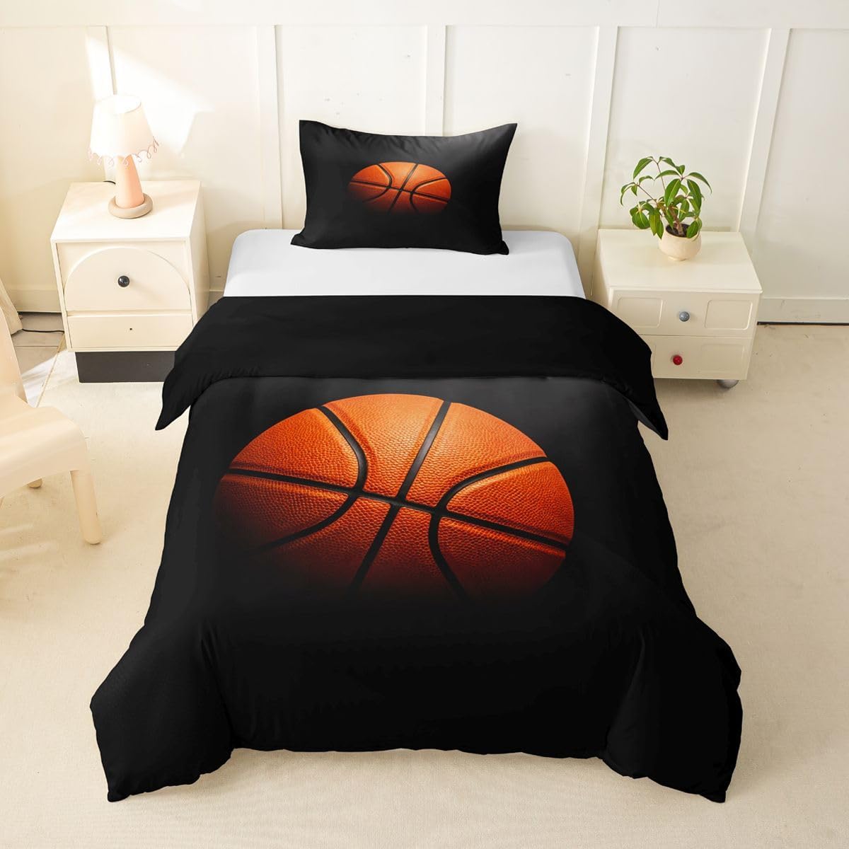 Feelyou Basketball Duvet Cover Toddler Size Gaming Sports Comforter Cover for Boys Girls Gift for Basketball Lover Bedding Set 2Pcs Room Decor No Comforter Breathable Soft Lightweight Microfiber