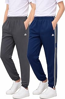 Boys Sweatpants - 2 Pack Performance Tricot Boys Joggers with Elastic Waist & Pockets - Soft Stretch Kids Athletic Pants
