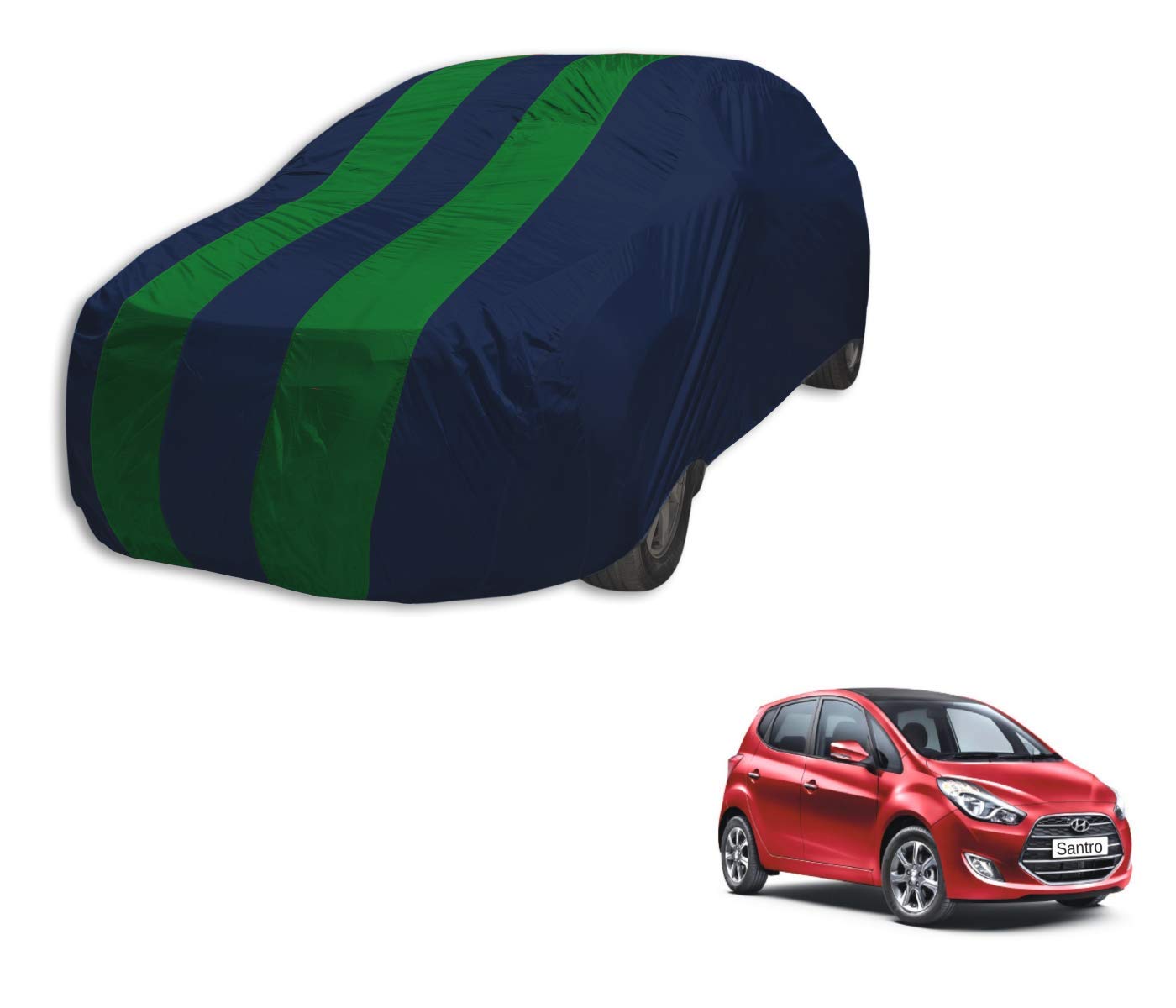 Auto Hub Car Cover Compatible with Hyundai Santroo (Model : 2019-Till Date) with Mirror Pocket, Weather Proof, Triple Stitched, Santroo Car Cover- Navy-Green