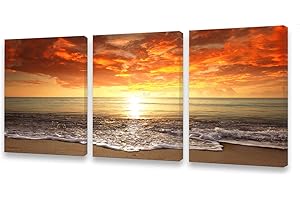Baisuwallart S0134 Canvas Prints Sunset Ocean Beach Pictures for Home Decorations