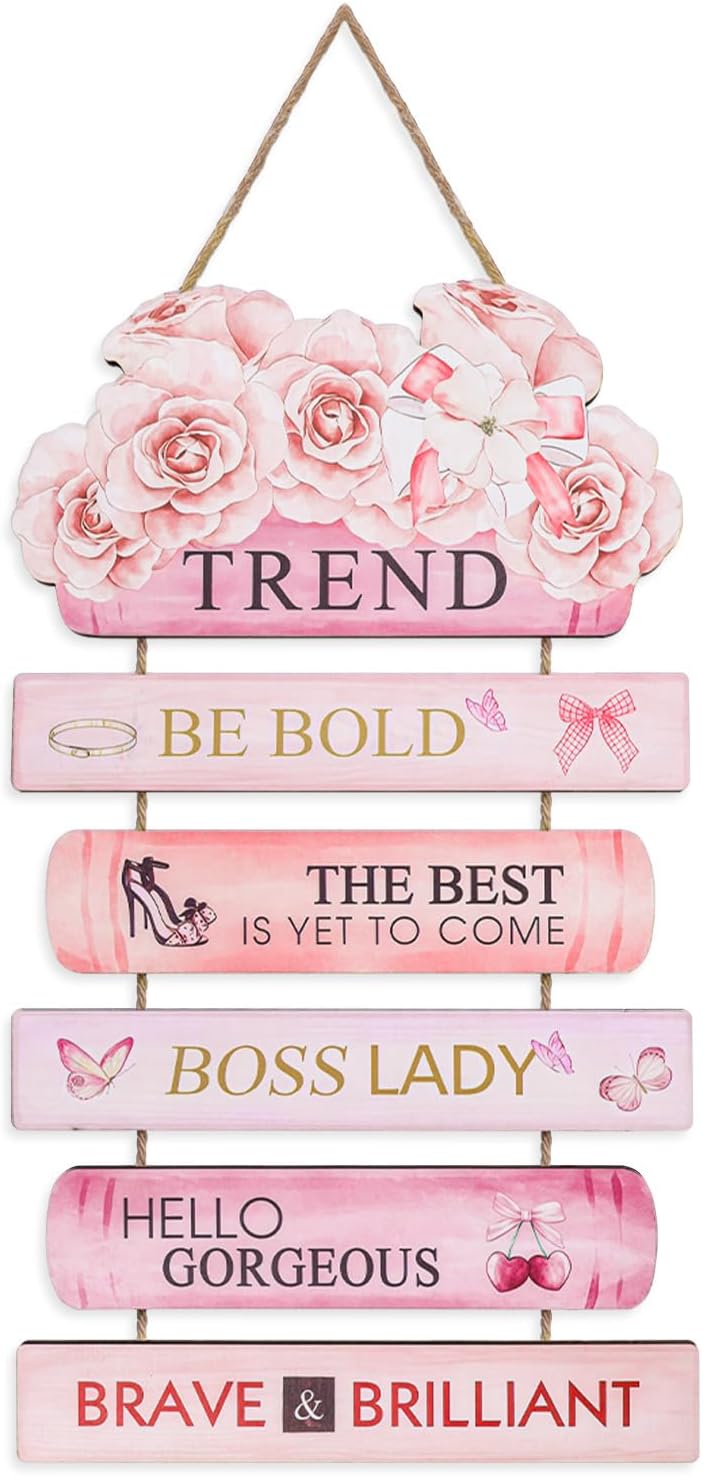 Inspirational Girl Room Decor, Inspirational Pink Wooden Aesthetic Art Hanging Sign, Girls Room Decor Butterfly Wall Decor, Pink Wall Decorations for Little Girl Toddler Room