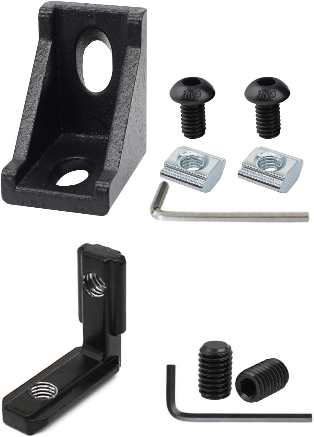 20 Sets Aluminum Extrusion 2020 Aluminum Profiles Corner Bracket with T Slot Nuts and Bolts Hardware, 20Pcs 20 Series Black Interior Brackets for 2020 2040 V Slot Extruded Aluminum Accessories