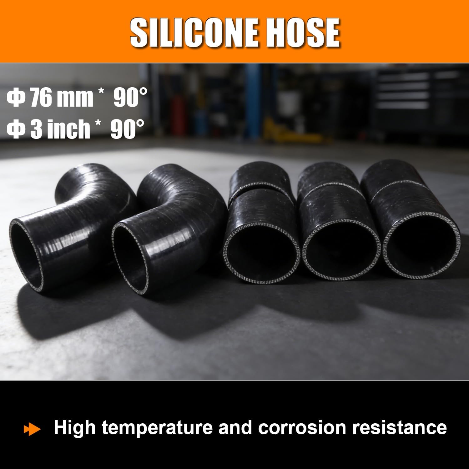 3" Universal Turbo Intercooler Piping Kit, 23.6" DIY Polished Aluminum Pipe Set, Black Silicone Couplers and Stainless Steel T-Bolt Clamps (8 Pcs)