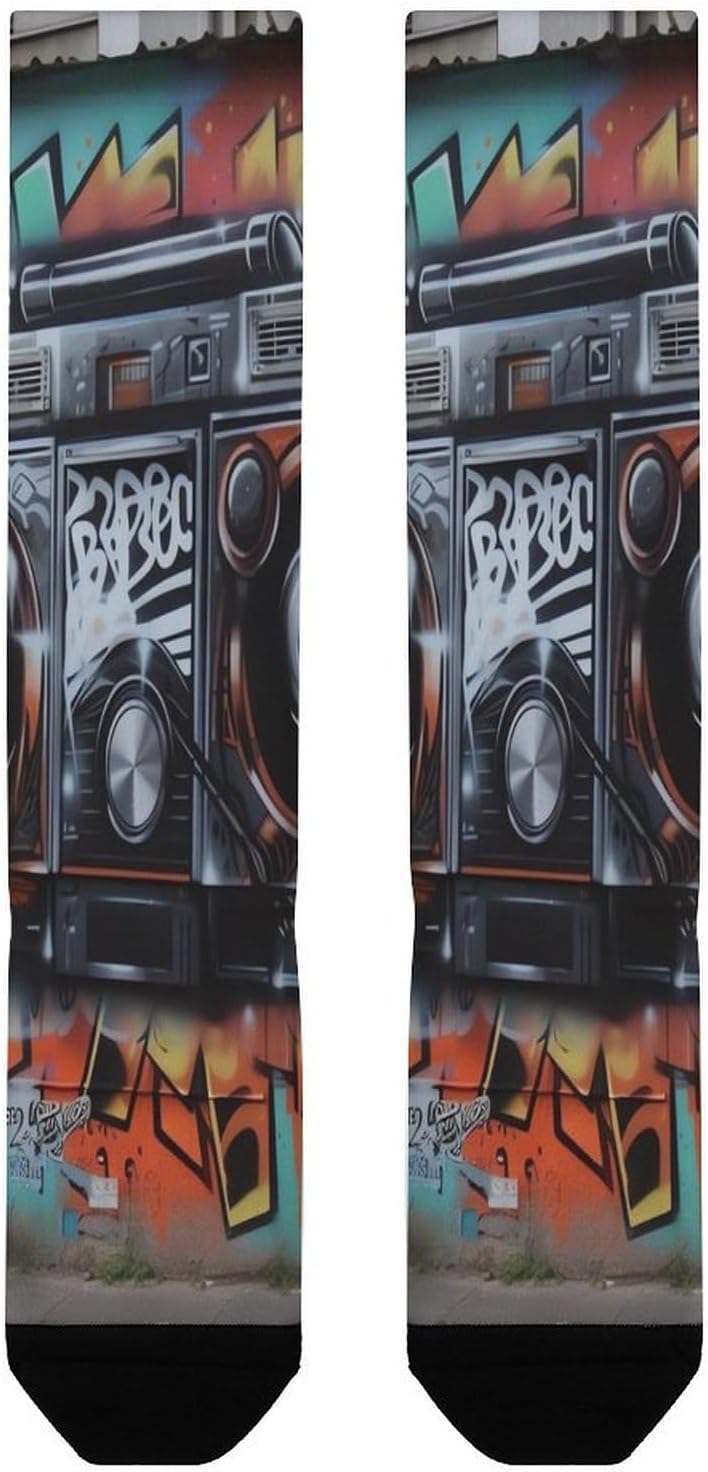 Knee High Socks Graffiti Hip Hop Long Tube Boot Seamless Toe