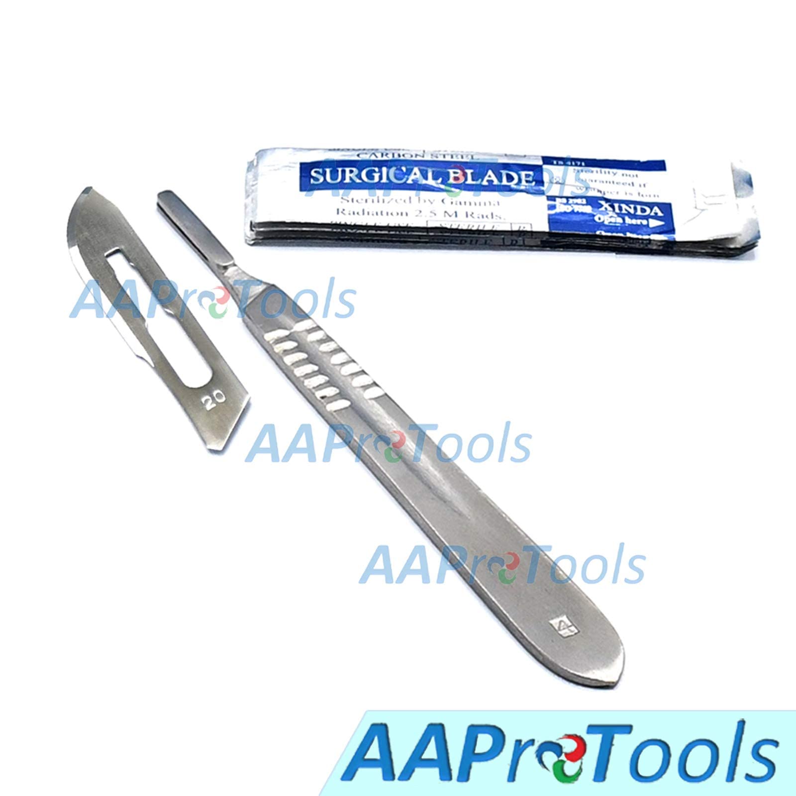AAProTools Scalpel Handle #4 With Blades Carbon Steel 20pc #20 Blades