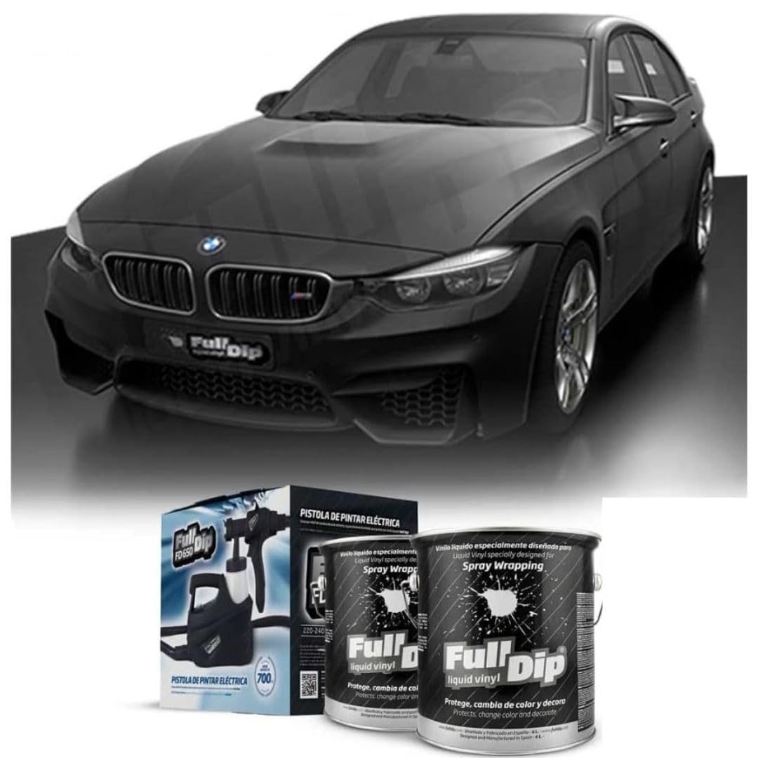 AutoFullCar - Kit pintar coche entero Negro Mate Full Dip - 2 Botes de 4 Litros Vinilo Líquido + Turbina eléctrica Hazlo tú mismo