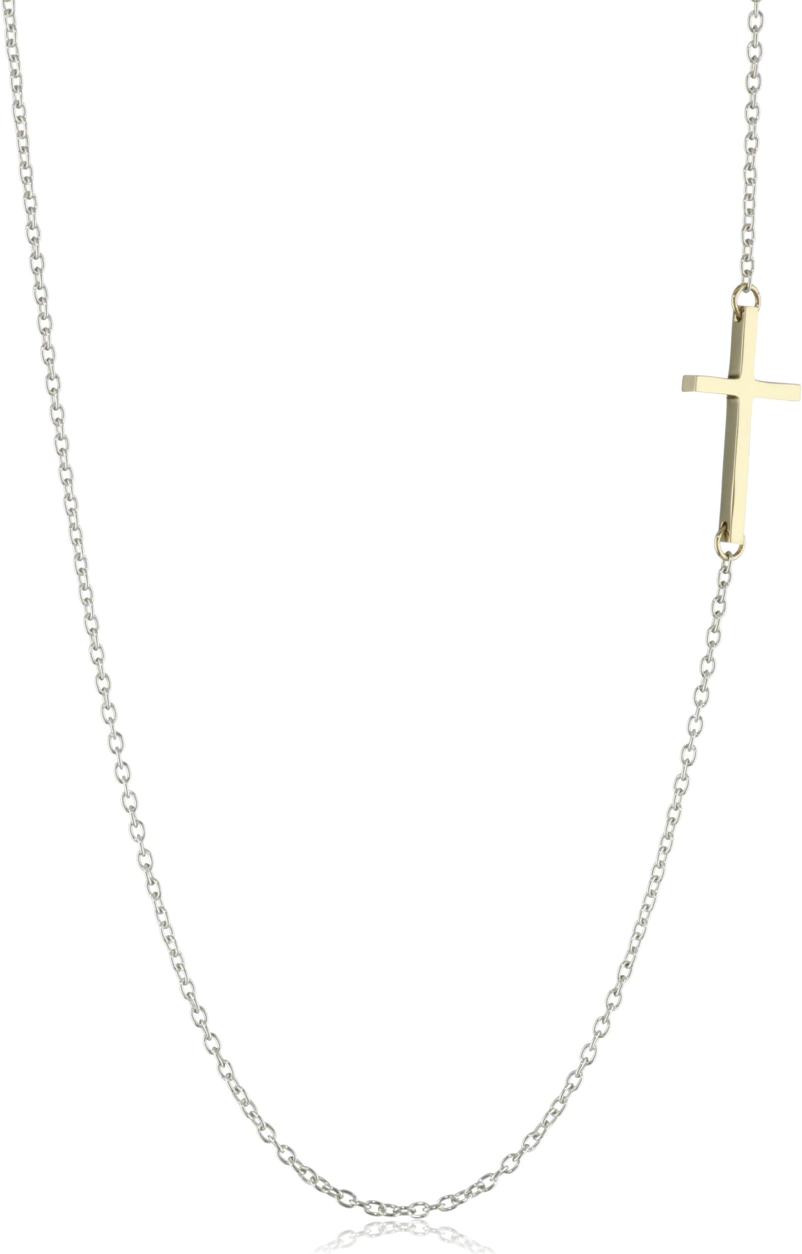 Mizuki Silver Chain Gold Side Cross Necklace