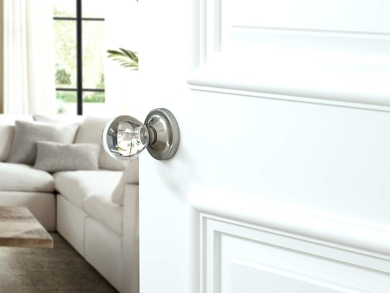 Privacy Round Ball Crystal Door Knobs Satin Nickel Round Rosette