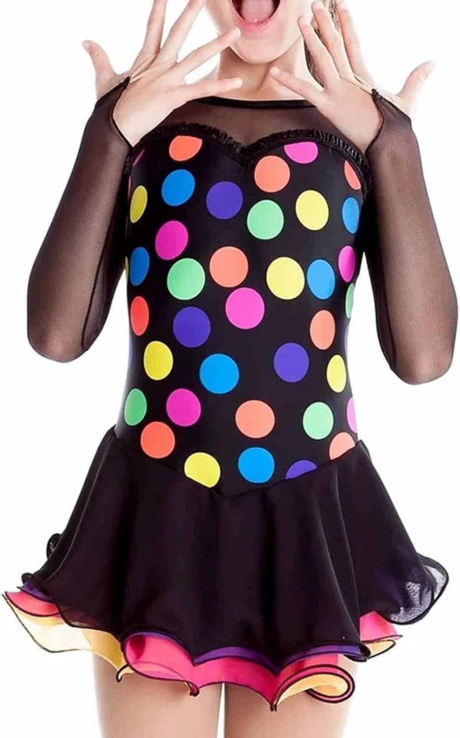 Ice Skating Dress Women, Open Back Girl Dance Long Sleeve Competition Training Power Clothes Dresses Skating,Multi Color,8Years
