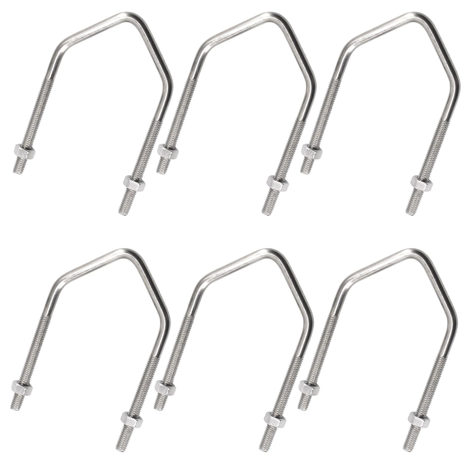 6 Pack 304 Stainless Steel V shaped U Bolt Kit Tube Pipe Clamp with Hex Nut (M6x43x90mm)