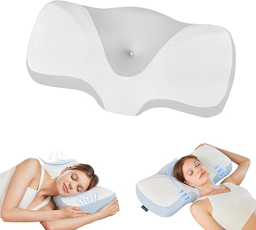 Almohada cervical para el cuello para aliviar el dolor, almohadas ergonómicas de espuma viscoelástica para dormir con funda de almohada lavable,