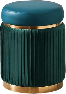 forestalk Otomano Tapizado, Reposapiés Redondo Moderno De Metal, Base De Acero Inoxidable Chapado En Oro Cepillado, para Oficina En Casa, 5 Colores(Color:Verde)