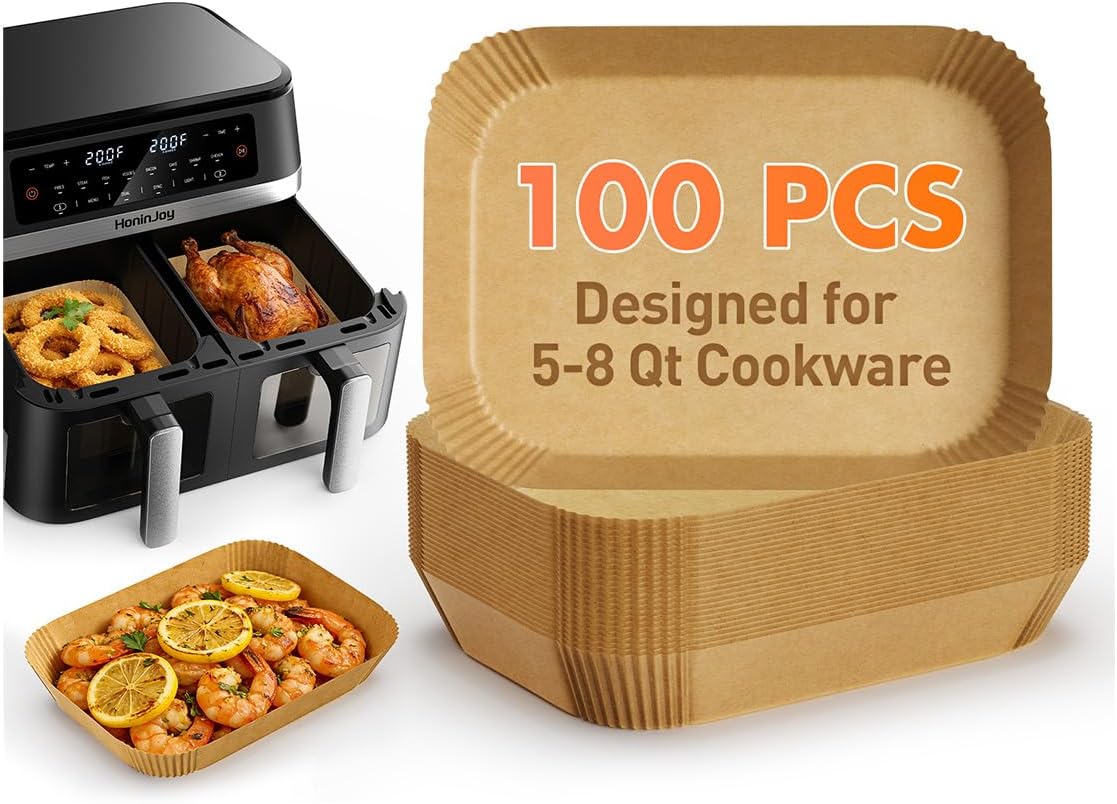 100Pcs 8 Inch Air Fryer Liners Disposable, Airfryer Paper Liners for 5-8 QT, Liners Paper Oil Proof and Easy Cleanup, Non Stick Air Fryers Accessories, Baking Liners, Parchment Paper Sheets