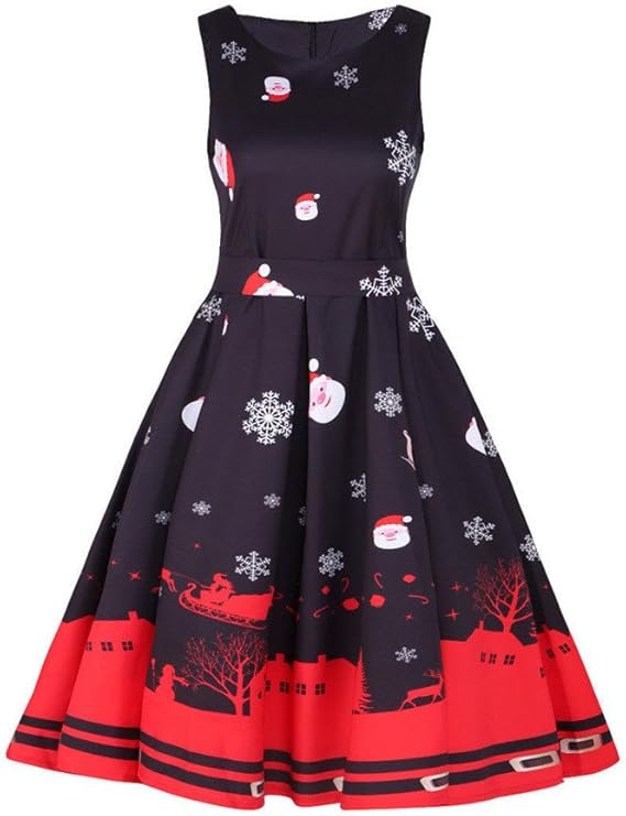 Amazon Cookinty クリスマス ドレス ワンピース レディース パーティードレス 結婚式 チュニックワンピース ドレス シュガー 鹿 赤 秋冬 クラシック 黑 お呼ばれ 大きいサイズ 40代 仮装 お姫様 演奏会 ひざ丈 二次会 発表会 フォーマルワンピース イブニングドレス 通販