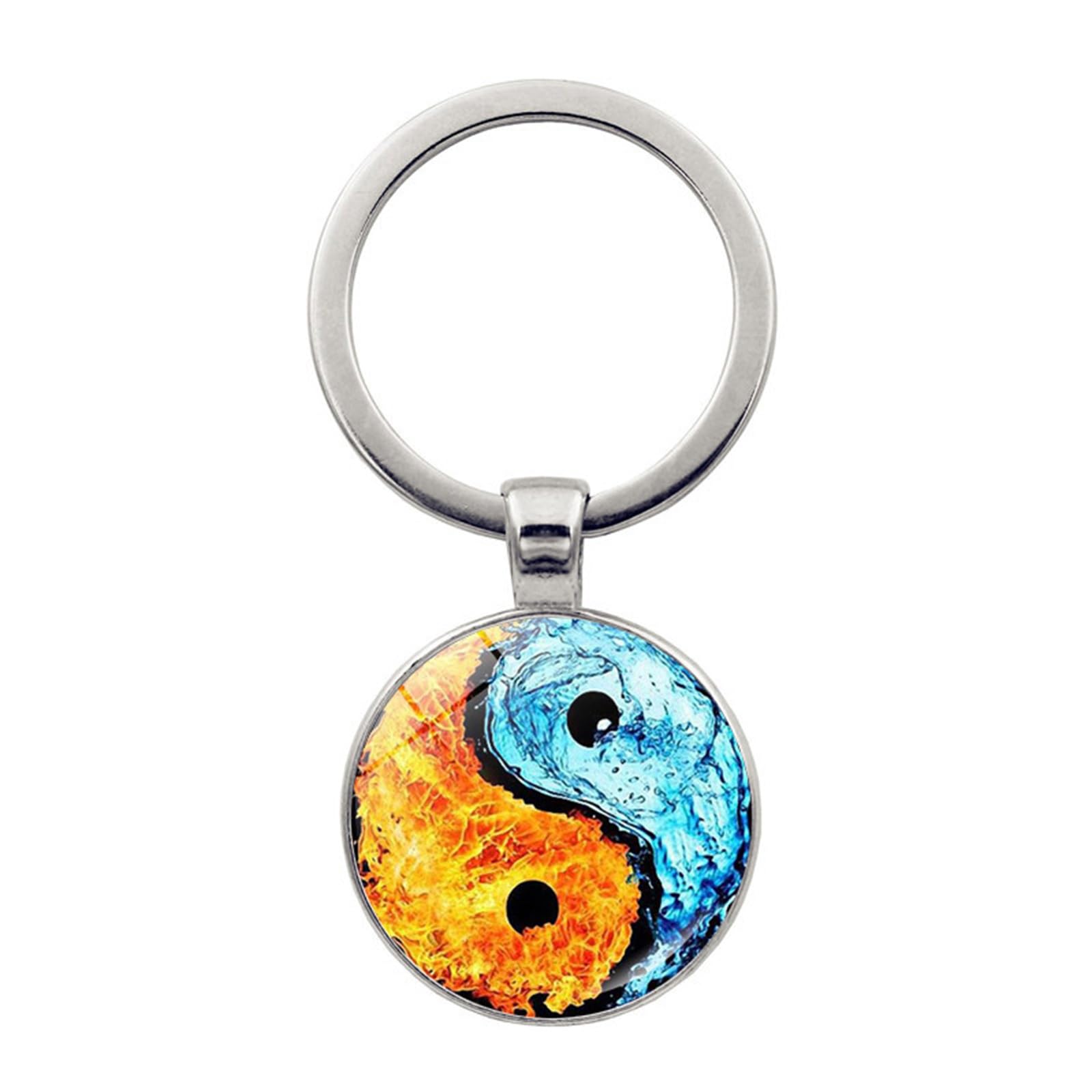 Brand-xrbanime Yin Yang Tai Chi Symbol Keychain Charms Glass Cabochon Jewelry Bag Pendant