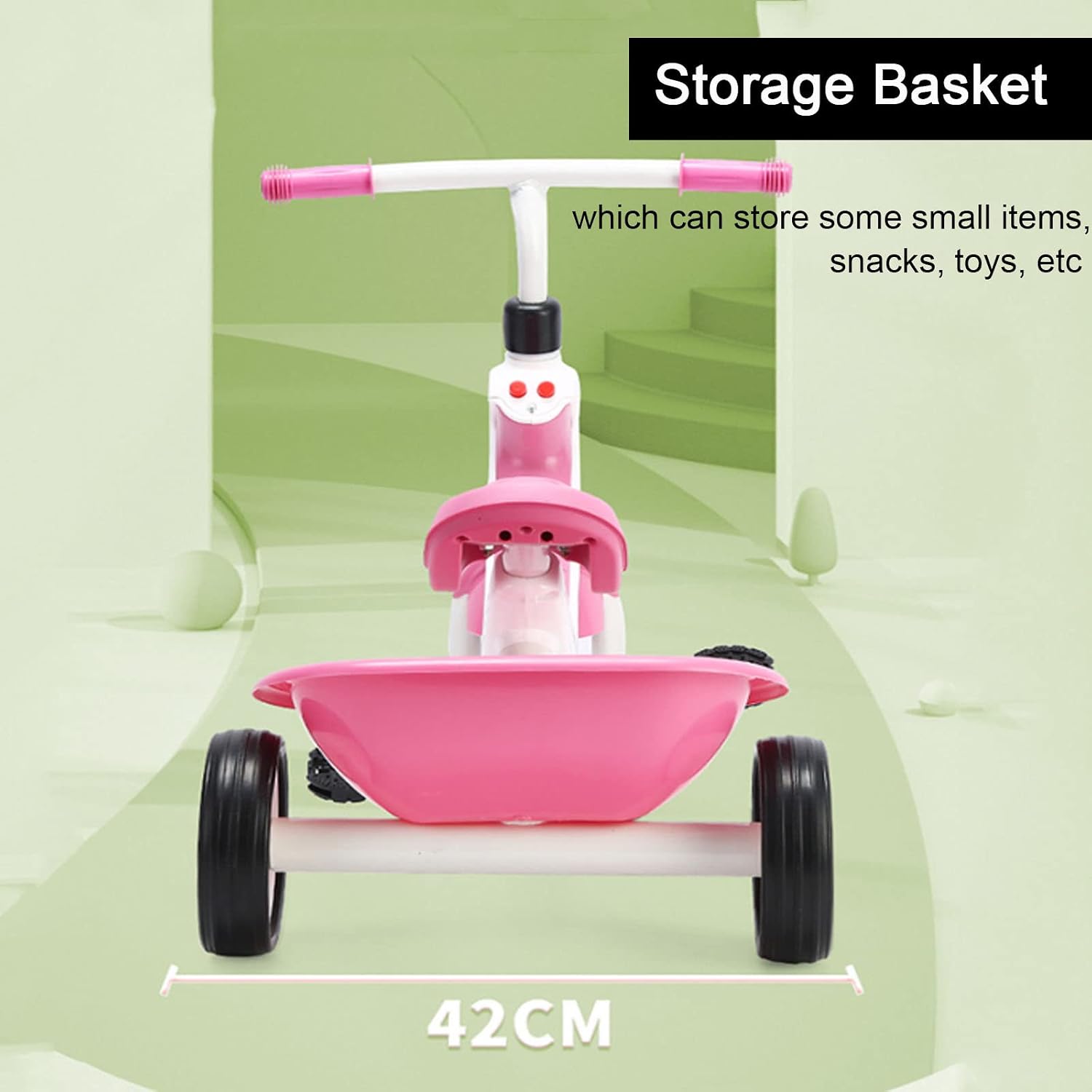 Tricycles Age 2 to 6 Years,Trike Training with Adjustable Handlebars,Music Button, Lights,Storage Basket,Bike Non-Slip Tires,Suitable for Indoor & Outdoor Use,Gifts for Girls and Boys (Green)