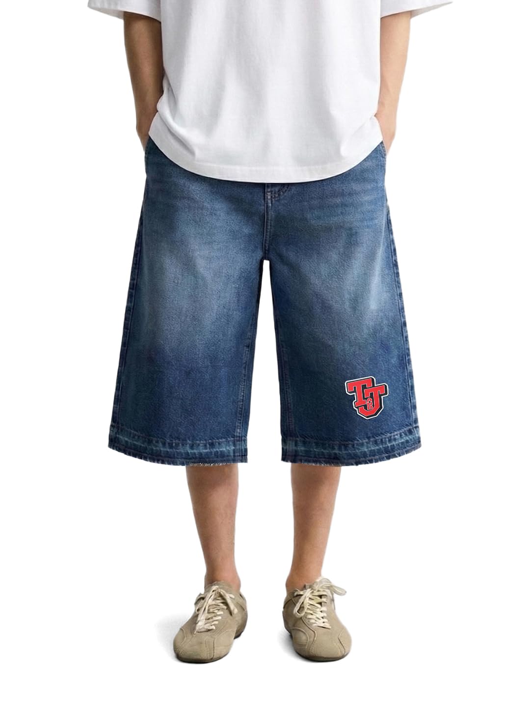 the indian garage co Men Wide Leg Mid-Rise Denim Shorts-picture-31